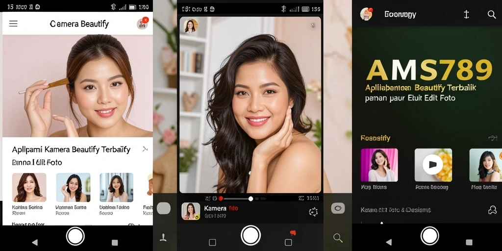 Tampilan antarmuka AMS789 yang ramah pengguna dan fitur Kamera Beautify.