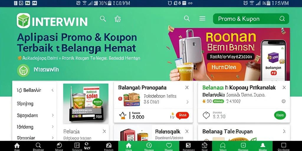 Tampilan utama INTERWIN dengan berbagai promo dan kupon menarik.
