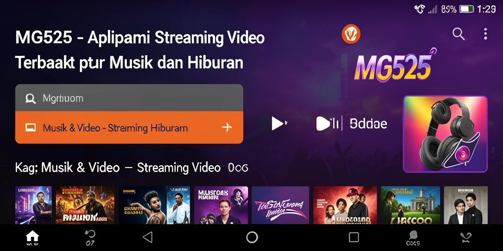 Screenshot MG525 menampilkan antarmuka pengguna aplikasi Streaming Video yang menarik.