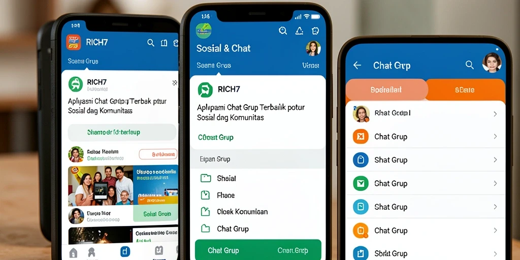 Tampilan antarmuka RICH7 dengan fitur Chat Grup yang menarik.